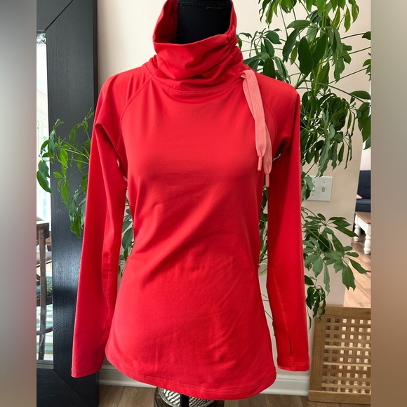 Nike Pro Womens Dri-Fit Red/Coral Drawstring Cowl Funnel Neck Running Athletic - Picture 1 of 10